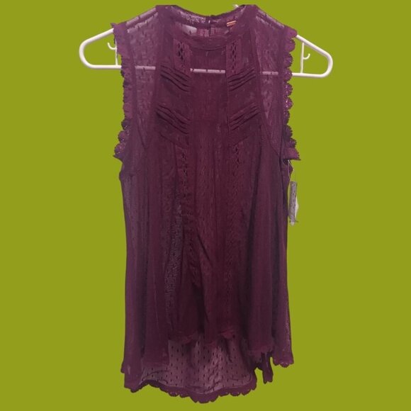 Free People Deep Purple Sheer Lace Sleeveless Top Size XSmall - Picture 4 of 16